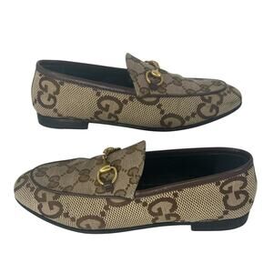 Gucci Jordaan Loafers GG Monogram Canvas in Rosewood with Leather Trim